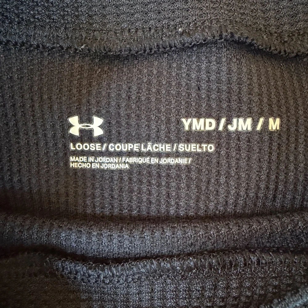 Under Armour UA Boys Waffle Crew Long Sleeve Shirts Youth Size M Black Green - Picture 4 of 5